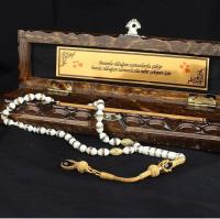 Gümüş Harfli 1000 Ayar Kazaz Püsküllü Deve Kemiği Tesbih Kutu Kombin